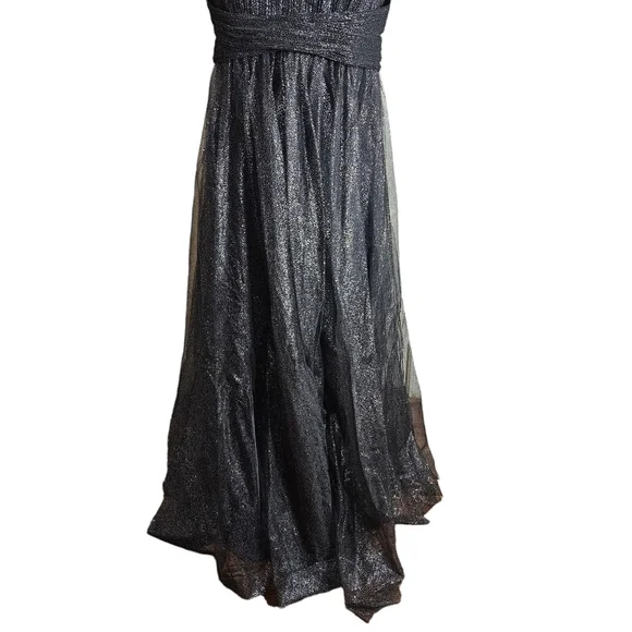 Ever Pretty Black Glittery Tulle Maxi Gown Size 4XL Spaghetti Strap Formal Dress - Picture 8 of 16
